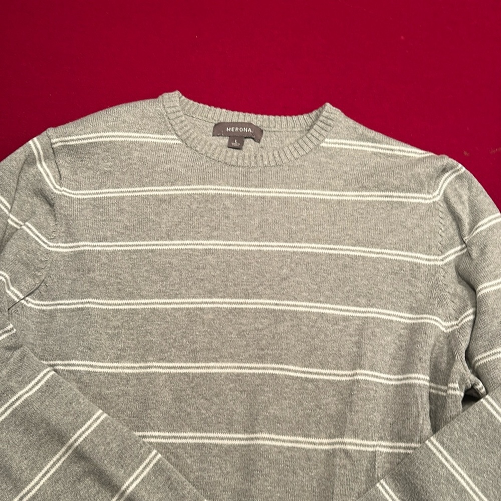 Men’s merino grey with white stripes sweater